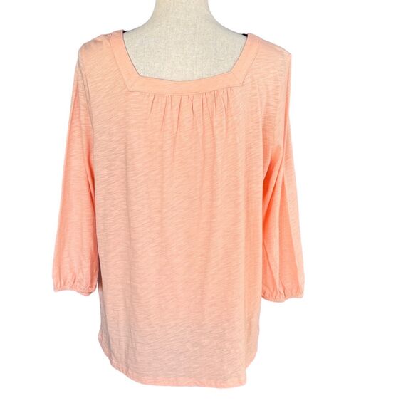 Style & Co 0X-Large Top 3/4 Sleeves Square Pleated Neck Stretch Peach New - Picture 5 of 9